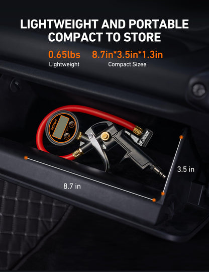 AstroAI T1 Digital Tire Inflator with Pressure Gauge 3-250 PSI, Industrial Tire Pressure Gauge Calibrated to ANSI B40.7 Grade 2A, Heavy Duty Air Compressor Accessory with Air Chuck for Car, Truck, Red