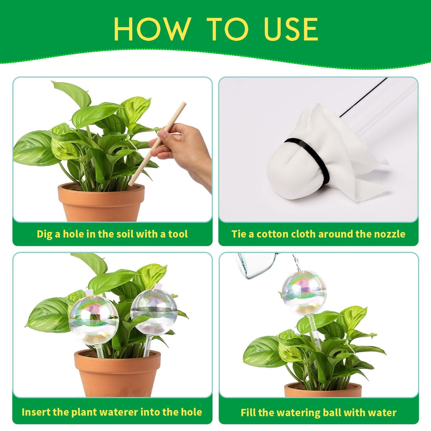 13 oz Up 2 Weeks Large Plant Watering Globes - Self Watering Bulbs for Indoor & Outdoor Plants, Glass Water Globes, Slow Watering for Plants While Away, Self Watering Planter Insert (Large 2-Pack)