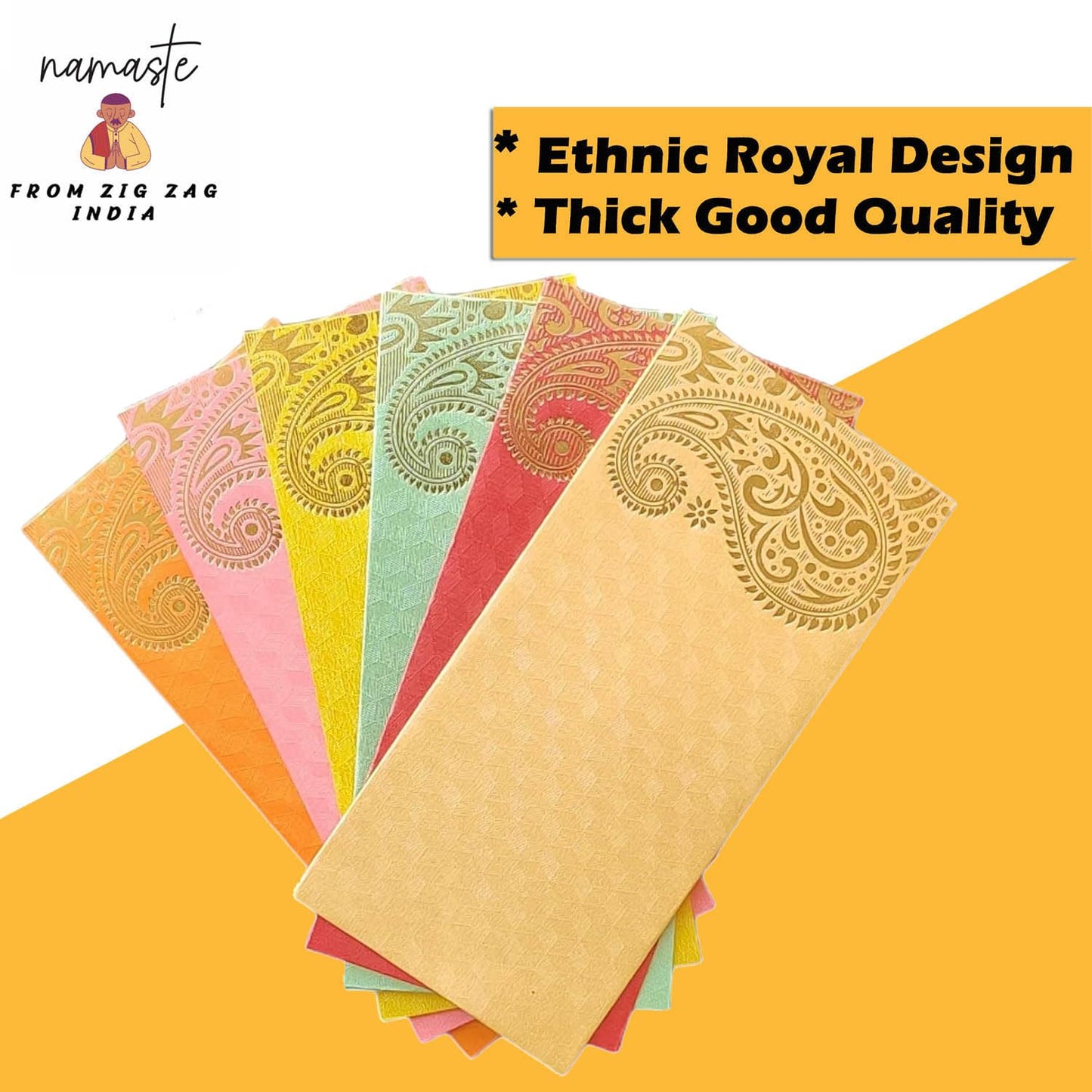 ZIG ZAG Elegant Money Gifting Envelopes Pack of 100 Cash Holder Designer Lifafa for Weddings, Gift of Prosperity Multi Color