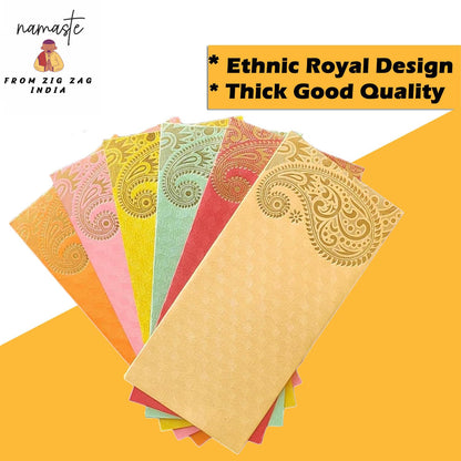 ZIG ZAG Elegant Money Gifting Envelopes Pack of 100 Cash Holder Designer Lifafa for Weddings, Gift of Prosperity Multi Color