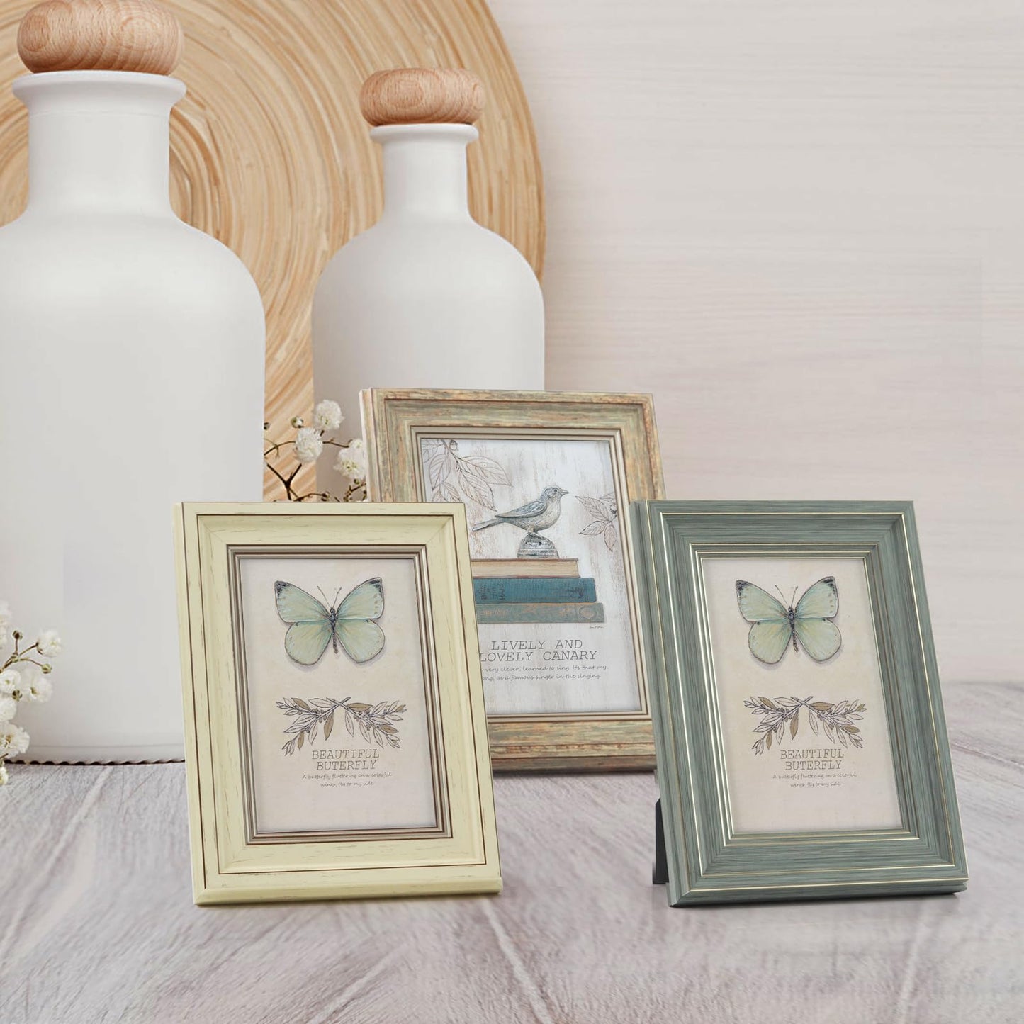 XUANLUO 3 Pack 5x7 Inch Picture Frames Farmhouse Rustic Vintage Distressed Wood Grain Photo Frame with HD plastic cover for Table Top Display and Wall Hanging