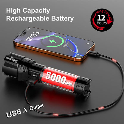 Shadowhawk Flashlight Rechargeable 1000000lm Flash Light Led flashlights high lumens, Super Bright Flashlight Tactical, XHP70.2 Powerful Flashlight USB,Waterproof Lampe de poche for Camping Emergency