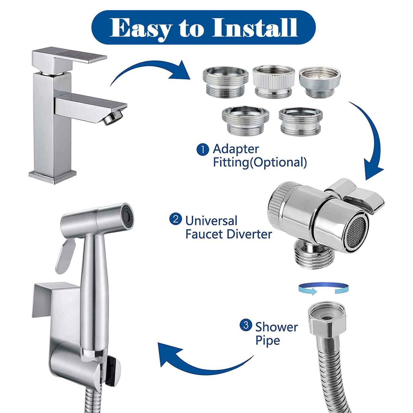 Bidet Toilet Sprayer Set - Stainless Steel Muslim Shower and Baby Cloth Diaper Sprayer Kit - with Faucet Splitter