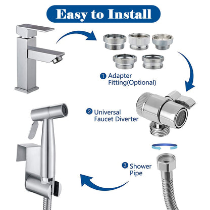 Bidet Toilet Sprayer Set - Stainless Steel Muslim Shower and Baby Cloth Diaper Sprayer Kit - with Faucet Splitter