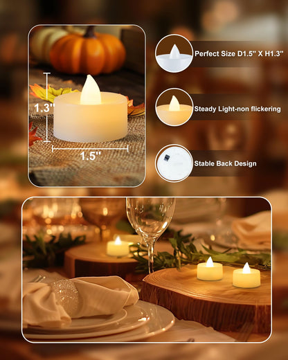 Amagic 12/24/50/100 Pack Tea Lights Flameless Battery Operated Candles, Flickering Votive LED Lights, Electric Fake Tealight Candles for Wedding, Festival, Decoration(50 Pack, Warm White)