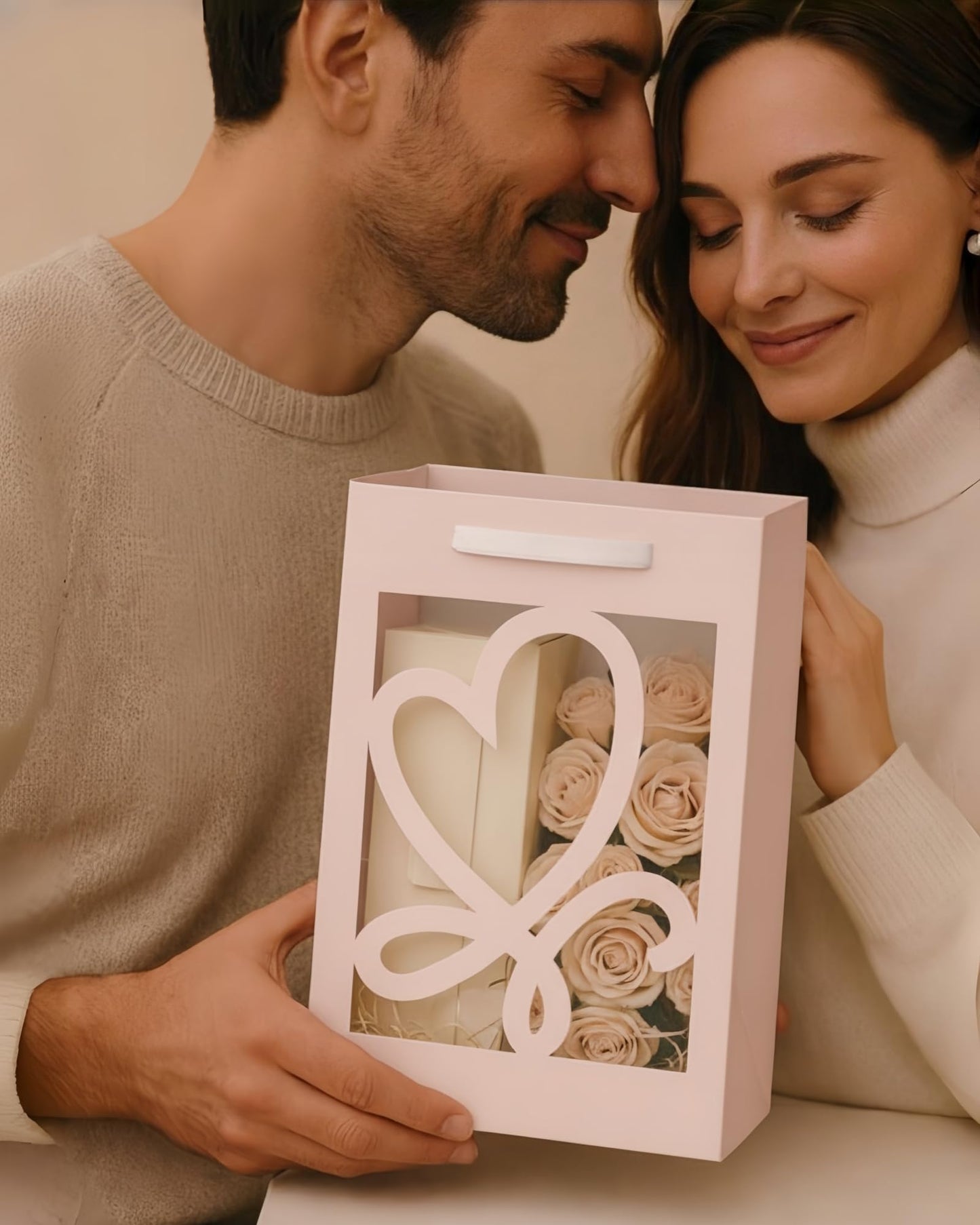 VAGREEZ Gift Bags with Window and Handles 15 Pack | Reusable, Transparent Heart Cutout Design, Medium Size, Bulk, Elegant Paper Gift Bags | Ideal for Party Favors, Wedding, Bridal Shower, Valentine’s Day, Mother's Day, Birthday And Special Occasions | Pin
