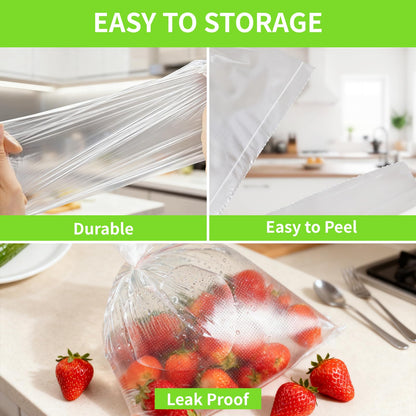 10" x 14" Plastic Produce Bags Roll, 2 Rolls Clear Plastic Bags for Food, Fruit, Vegetable, Refrigerator Storage, Kitchen, 400 Bags/Roll