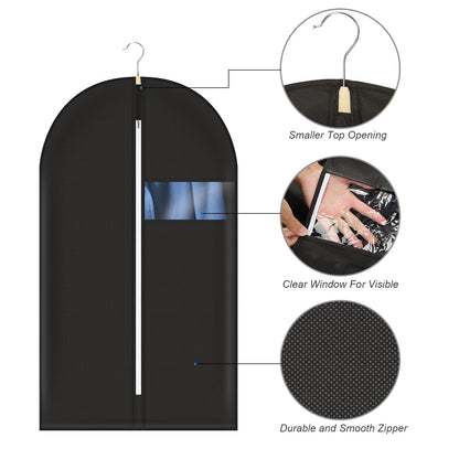 Pitmoly 55 inch/ 140 cm Garment Bag, Breathable Garment Cover for Suit, Hanging Clothes Cover for Storage Shirt, Jacket, Coat, Sweater, Set of 5 (Black)