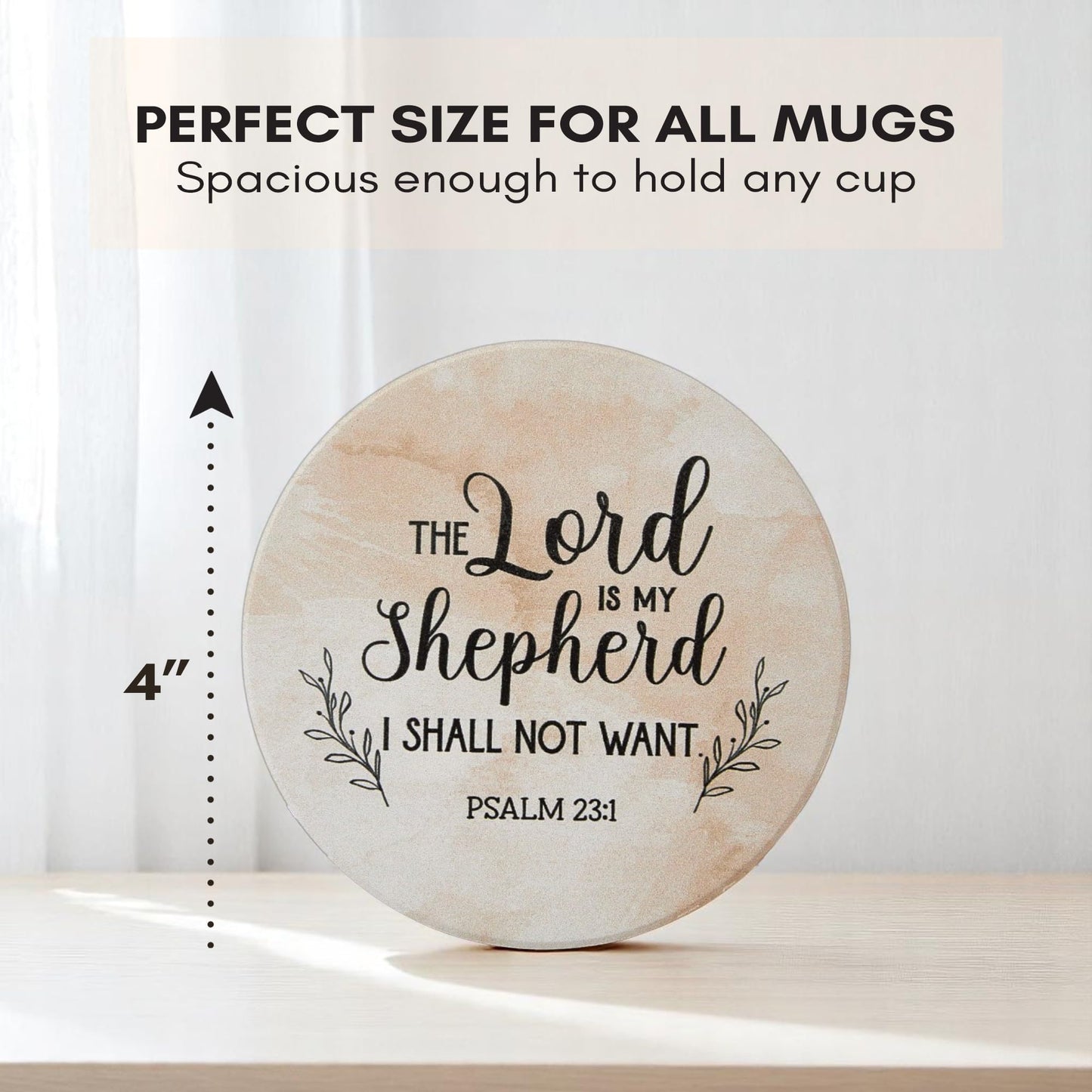 Absorbent Coasters Set of 6 with Holder – Drink Coasters for Coffee Table Decor, Bar Decor, and Home Use – Ceramic Stone Coasters for Drinks, Water-Absorbing Round Coaster Set (Blessed)