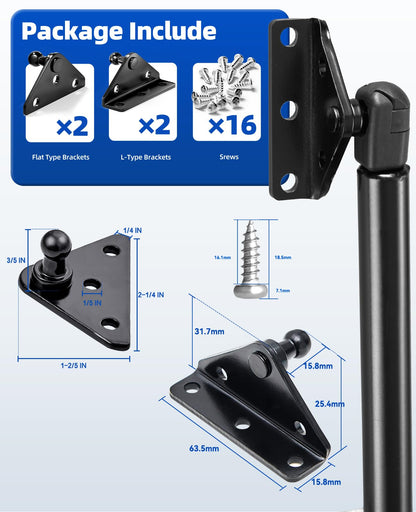 ARANA 10MM Gas Strut Mounting Brackets, Ball Stud Mount Bracket for Universal Lift Supports Shocks Spring Kits Hardware 4PCS with 16 Screws (Only Fits 10mm Ball Head)