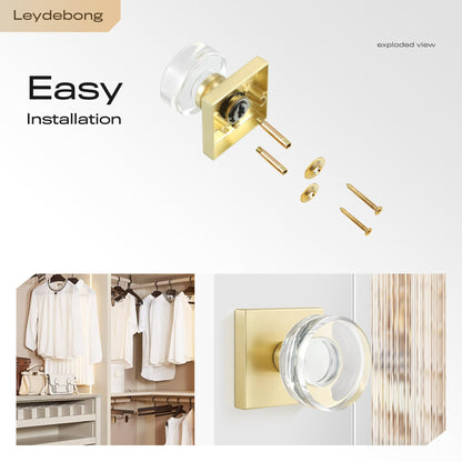 Leydebong 1 Pack Half Dummy Knobs, Gold Crystal Glass Dummy Door Knobs, Non-Turning Single Side Dummy Door Knob for Interior Doors