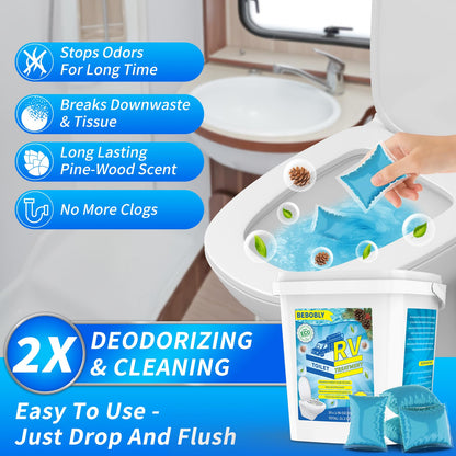 RV Toilet Treatment Drop Ins, Extra Strength Septic Tank Treatment & Cleaner, Waste Breakdown/Odor Control, RV Black Tank Treatment for RVs, Boats & Portable Toilets, Odor Eliminator, 20 Packs
