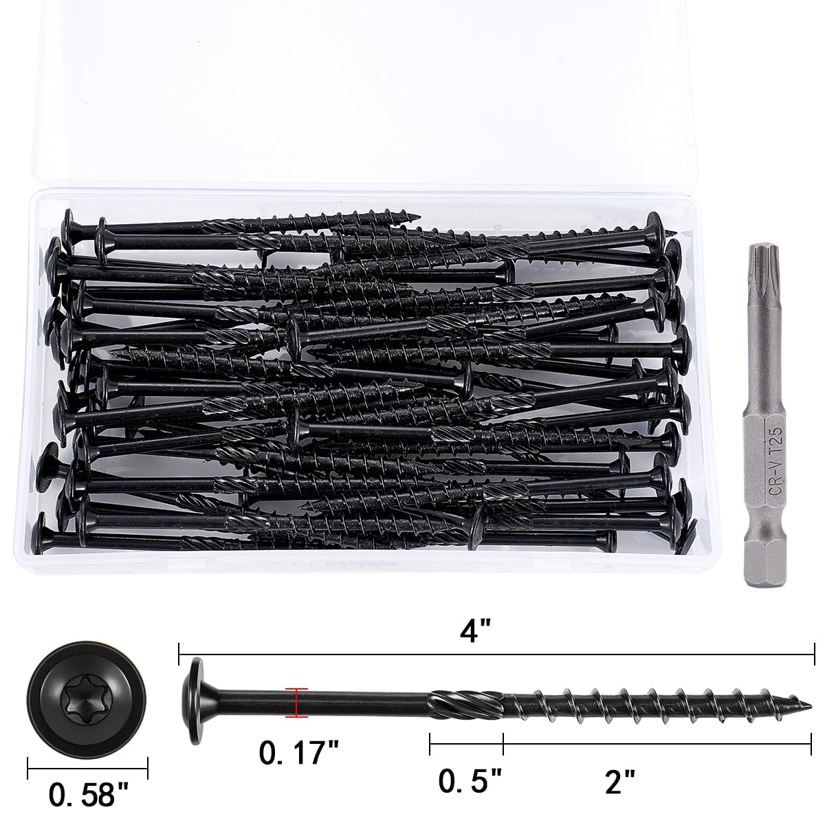 YCSJ 50 PCS(1.44lb), #14 x 4 Lag Screws, Structural Wood Screw 4 inch, Heavy Duty Construction Screw, Rust Resistant, Washer Head, Exterior Wood/Lag/Timber Screws, T30 Star Bit Included