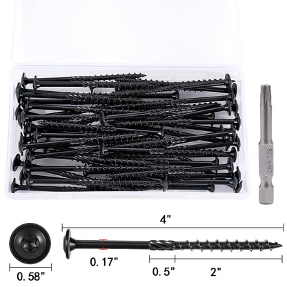 YCSJ 50 PCS(1.44lb), #14 x 4 Lag Screws, Structural Wood Screw 4 inch, Heavy Duty Construction Screw, Rust Resistant, Washer Head, Exterior Wood/Lag/Timber Screws, T30 Star Bit Included
