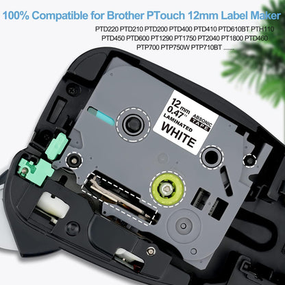 8-Pack Compatible Label Tape Replacement for Brother TZe-231 TZ-231 TZe231 Tz 12mm 1/2" Laminated Black on White PTouch Tze 0.47" Tape for PT-D400 PT-D210 PT-D200 PT-D600 PT-1890 PT-H110 Label Maker