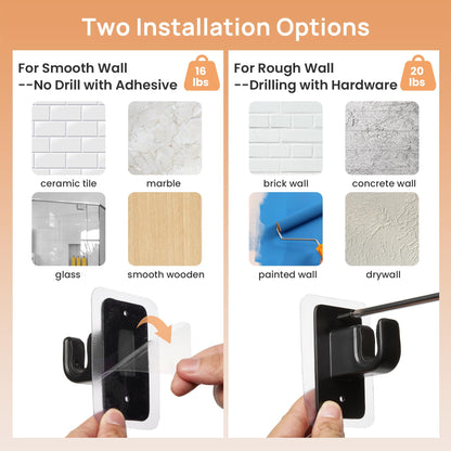 upsimples No Drill Curtain Rods for Window 48 to 84 Inches, 5/8 Inch Diameter Renter Friendly Drapery Rod with Adhesive Brackets without Drilling, Adjustable from 27 to 90 Inches, Black