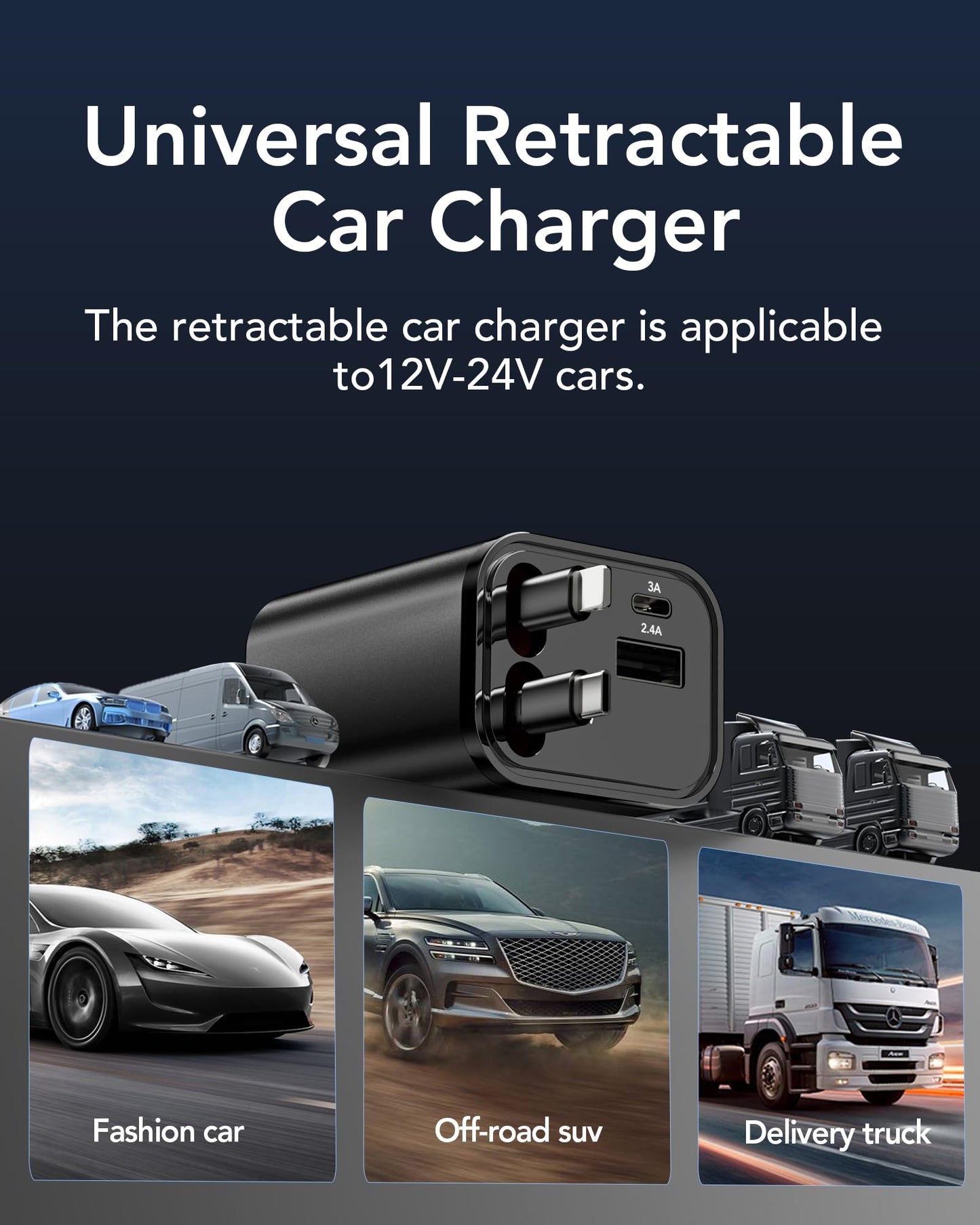 Retractable Car Charger Adapter for iPhone 17,4 in 1 Fast Charging Car Phone Charger,69W USB C Car Truck Accessories,Road Trip Essentials Gift for Men Women for iPhone 17 Pro Max 16 15 14 13 12,Galaxy