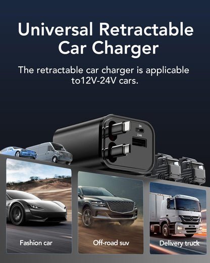 Retractable Car Charger Adapter for iPhone 17,4 in 1 Fast Charging Car Phone Charger,69W USB C Car Truck Accessories,Road Trip Essentials Gift for Men Women for iPhone 17 Pro Max 16 15 14 13 12,Galaxy