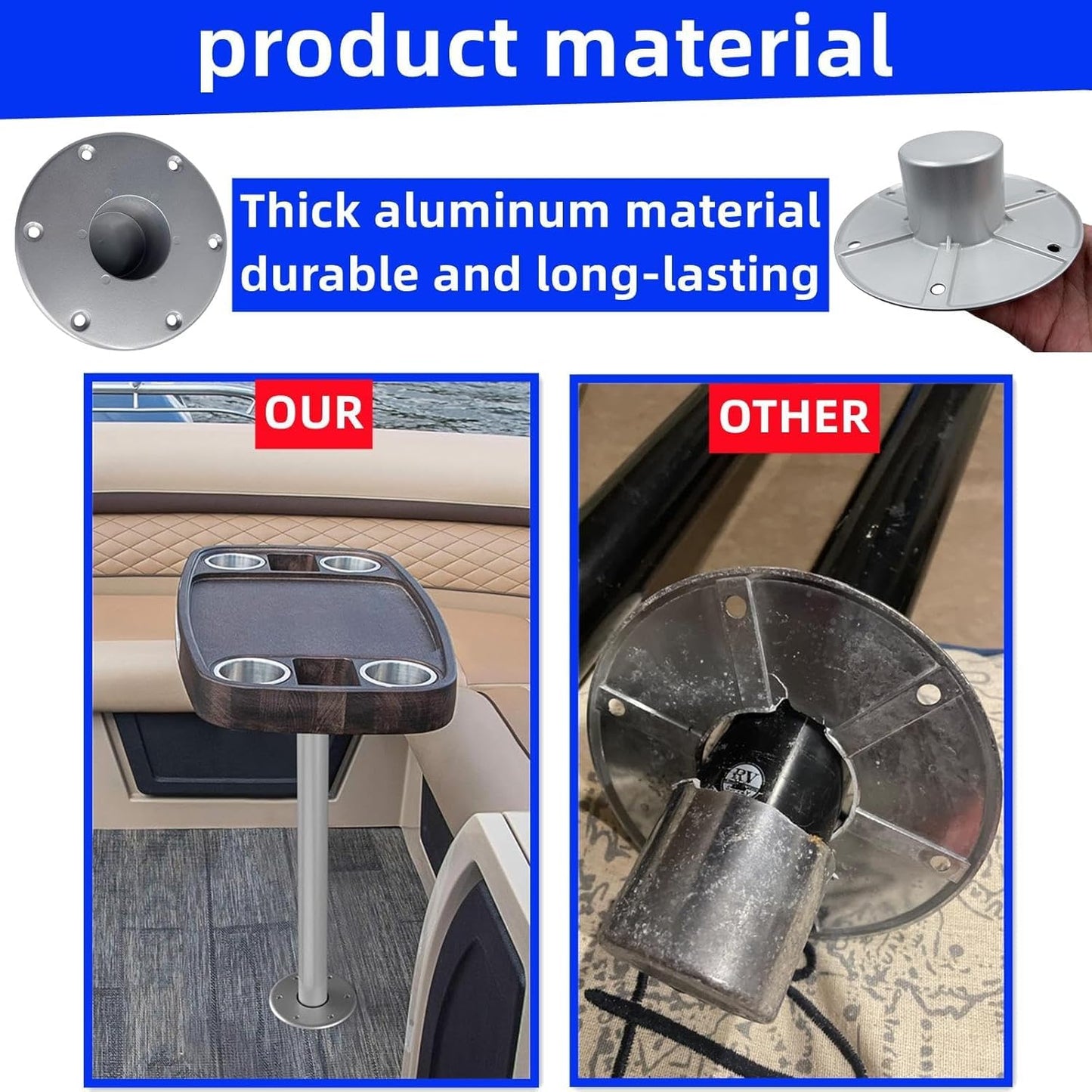 RV Trailer Table Base Mount Pedestal Base, Round Flush Mount Table Legbase with Mounting Screws (Black*2pcs)