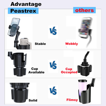 Cup Holder Phone Mount, 2 in 1 Universal Cup Holder Expander with Long Arm 360°Rotation Cup Phone Holder for Car Fits All 4-7” iPhone Galaxy Smartphones and Most Truck Bottles