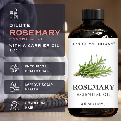 Brooklyn Botany Rosemary Essential Oil - Huge 118 ml - 100% Pure and Natural - Premium Grade with Dropper - for Aromatherapy and Diffuser