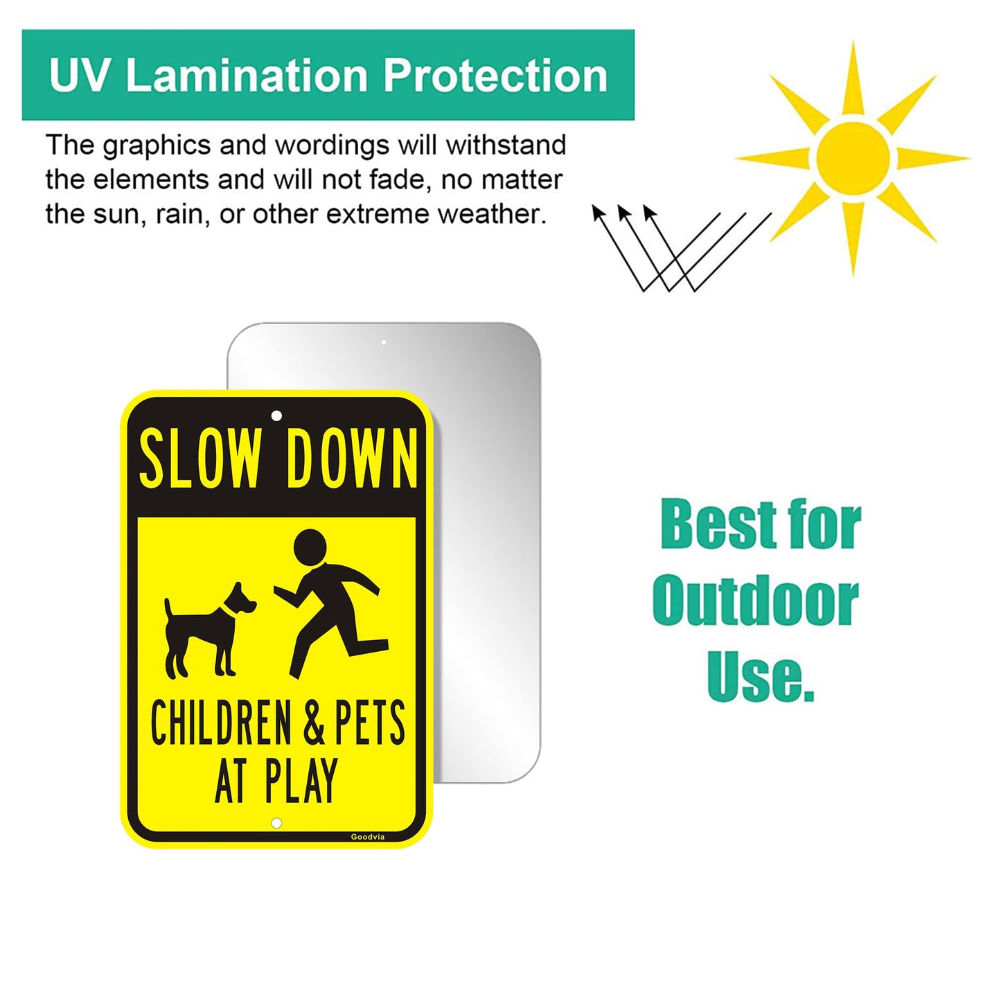 Goodvia Slow Down Children Playing Sign Metal Reflective 12 x 17 IN, Children at Play Safety Signs Kids Playing Road Large Slow Children and Pets at Play Sign for Street, Rust Free Aluminum