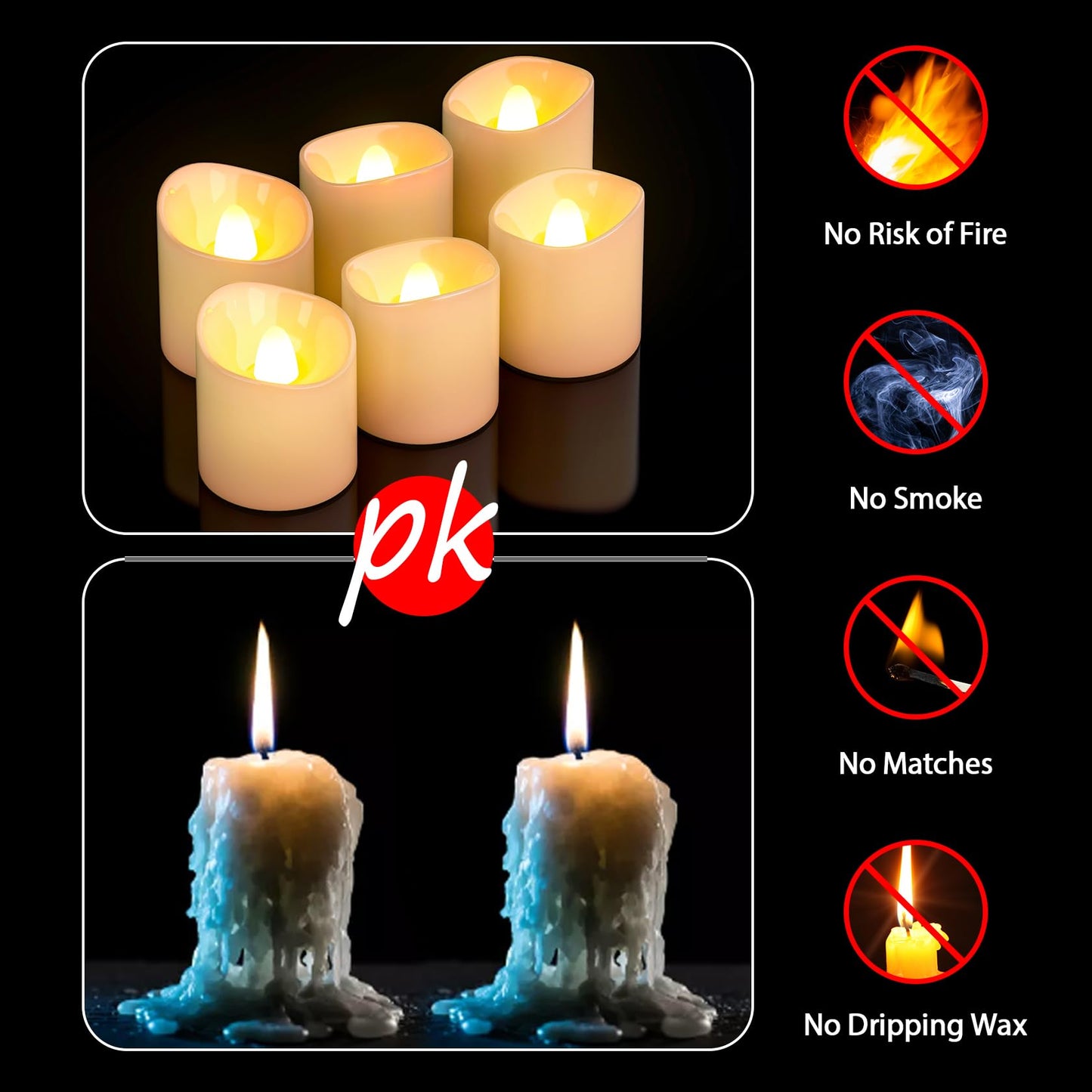 SoulBay Rechargeable Candles with Remote, Flameless Flickering Battery White LED Tea Lights Votives with Timer & Charging Cable for Christmas Lantern Home Holiday Decoration, 6 Pack, 4.3 x 3.9 cm