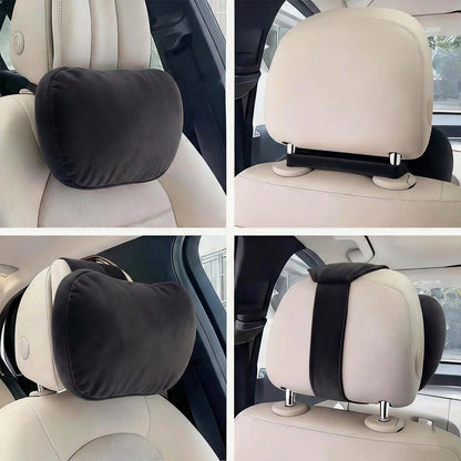 2PCS Welbrit Car Pillow for Car Neck Pillow for Driving Seat Leather Neck Support Soft Cushion Back Support Head-Rests for Vehicle Sleeping with Elastic Adjustment Strap (Black, Head)