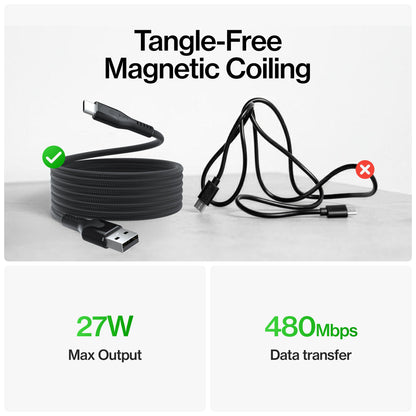 STATIK MagStack USB C Charging Cable, Organized Clutter-Free Magnetic Cable, 27W Fast Charging & Data Transfer, USB to USB C Magnetic Charging Cable 6FT/2M