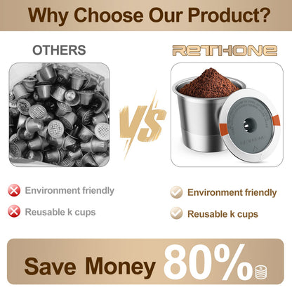 RETHONE Reusable K Cups Coffee Filter, Stainless Steel K Cup Reusable Coffee Pods Filters for Keurig 1.0 & 2.0 Coffee Makers BPA-Free Refillable Coffee Filters