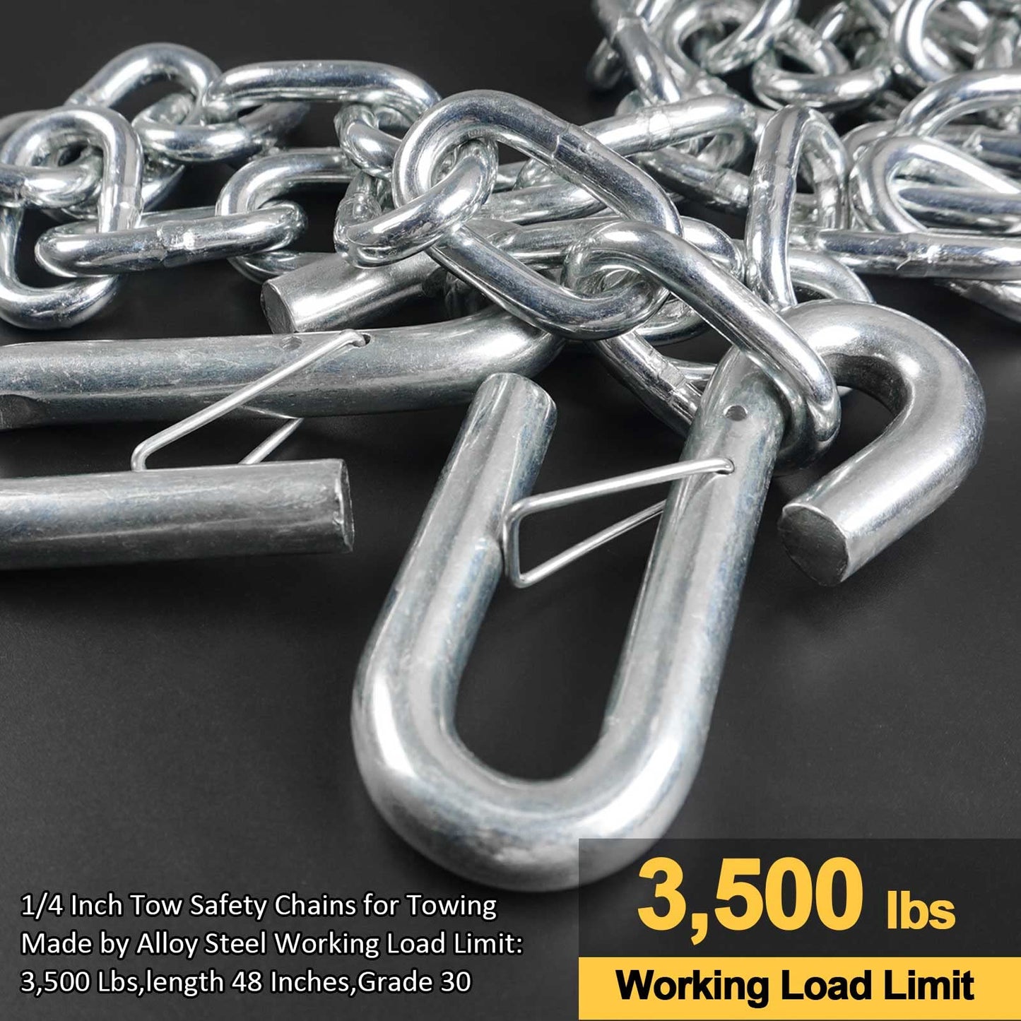 AYMMIC Trailer Hitch Safety Chain, Trailer Accessories, 1/4" Forged Loose-Leaf Chain with U-Shaped Safety Grapple, 48"*1/4" Safety Chain G30 (Pack of 2) Brand: AYMMIC