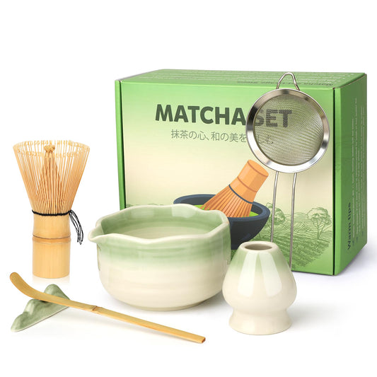 Ceecysaa Matcha Whisk Set, 7 Pcs Matcha Set, Matcha Kit for Ceremony, Matcha Tea Set for Making Breakfast/Matcha Latte, Matcha Whisk and Matcha Whisk and Bowl, As A Gift, Gradient Green