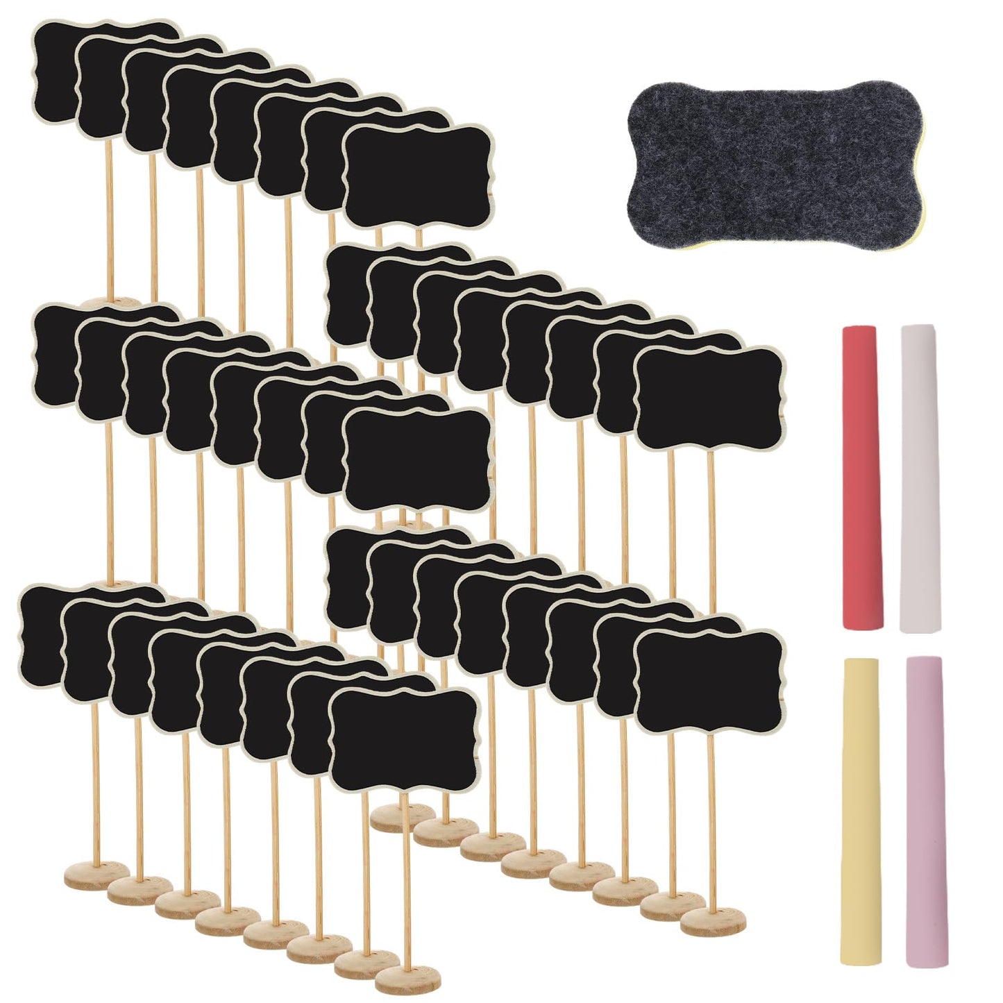 40 Pack Wood Mini Chalkboard Signs and Replacement Stickers,Food Labels for Party Buffet, Blackboard for Weddings, Message Board Signs and Special Event Decorations