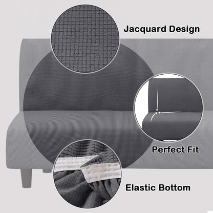 Turquoize Futon Cover Stretch Armless Sofa Slipcover Spandex Non Slip Soft Couch Sofa Cover Without Arms Futon Slipcovers for Living Room Furniture Protector with Elastic Bottom, Charcoal Gray