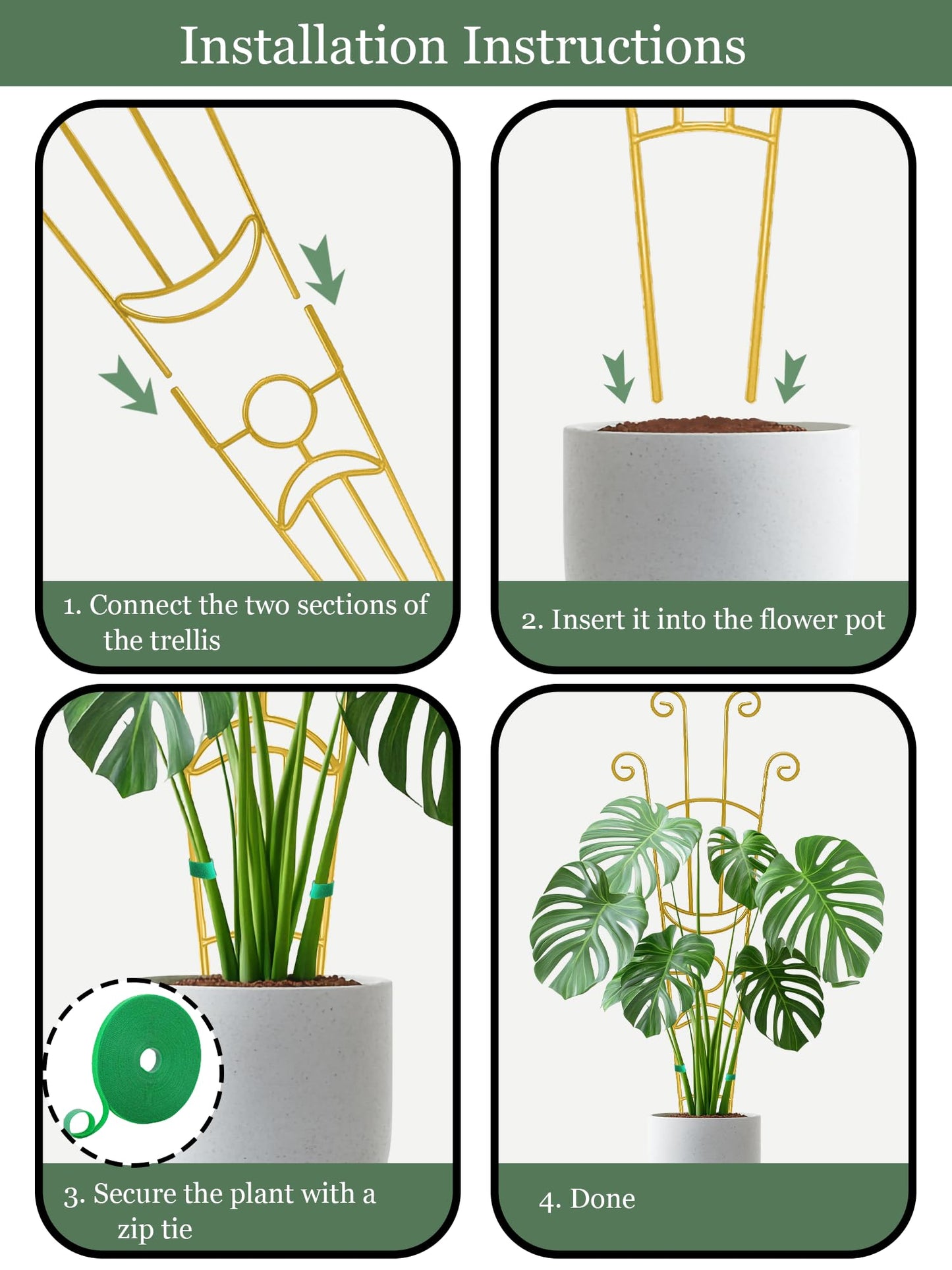 2 Pack Large Metal Trellis for Potted Plants, 33 Inch Monstera Plant Support Stakes for Indoor Climbing Plants, Expandable Garden Pothos Vine Snake Climber Outdoor(Gold)