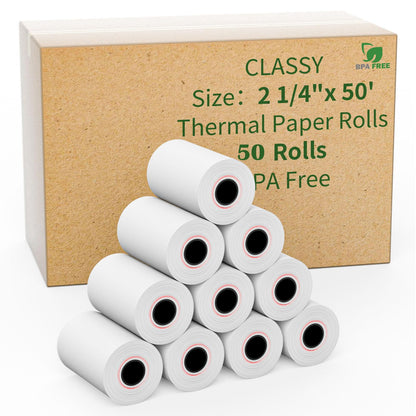 (50 Rolls) 2 1/4" x 50' Thermal Paper, Receipt Paper, POS Cash Register Receipt Rolls Fits for Most Credit Card Terminals, 2 1/4 inch x 50 feet-50 Rolls