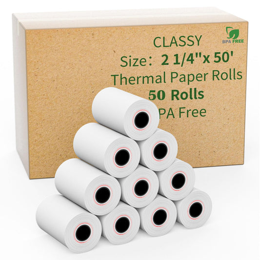 (50 Rolls) 2 1/4" x 50' Thermal Paper, Receipt Paper, POS Cash Register Receipt Rolls Fits for Most Credit Card Terminals, 2 1/4 inch x 50 feet-50 Rolls