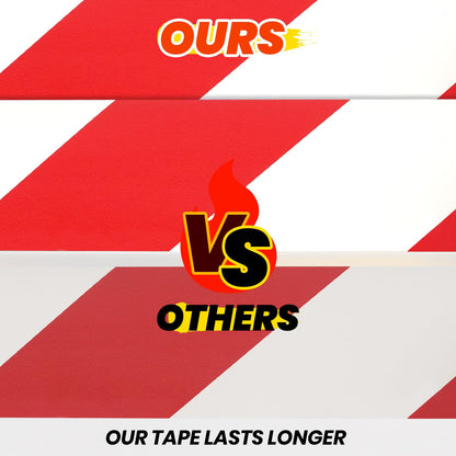 ADHES Red & White Hazard Warning Safety Tape, 2 Inch x 35 Yards x 2 Rolls High Visibility Wear Resistant Floor Marking Caution Tape for Indoor & Outdoor, Gym, Factory, Parking, School and More