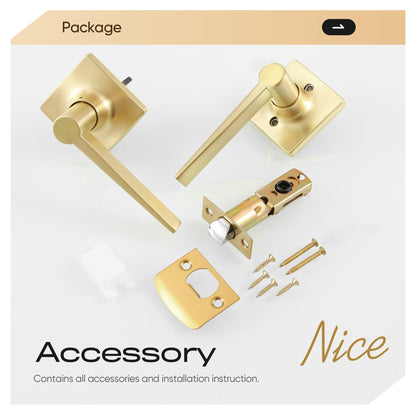 Leydebong 1 Pack Gold Door Lever Modern Brushed Door Knobs Keyless Hallway Closet Passage Door Levers for Interior Door Use