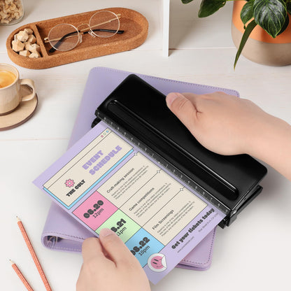 All Metal Adjustable 6-Hole Paper Puncher, A5 A6 A7 6 Ring Punch with Positioning Mark, 6 Sheet Capacities Puncher for Dairy Planner, Personal, Agenda, Binder Refill Pages (Black)