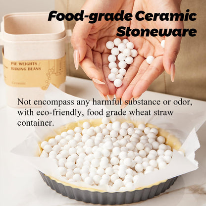 ROCKSHEAT Ceramic Pie Weights Baking Beans Natural Food Grade Crust & Pastry Utensils with Wheat Straw Container (2.2Lb | 1000g)