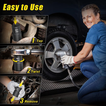 Topec 6PCS Lug Nut Removal Tool, 1/2-Inch Drive Wheel Lock Removal Kit, 17,19,21,22mm Stripped Lug Nut Remover, Extractor Socket Set for Broken, Damaged, Rounded Bolts