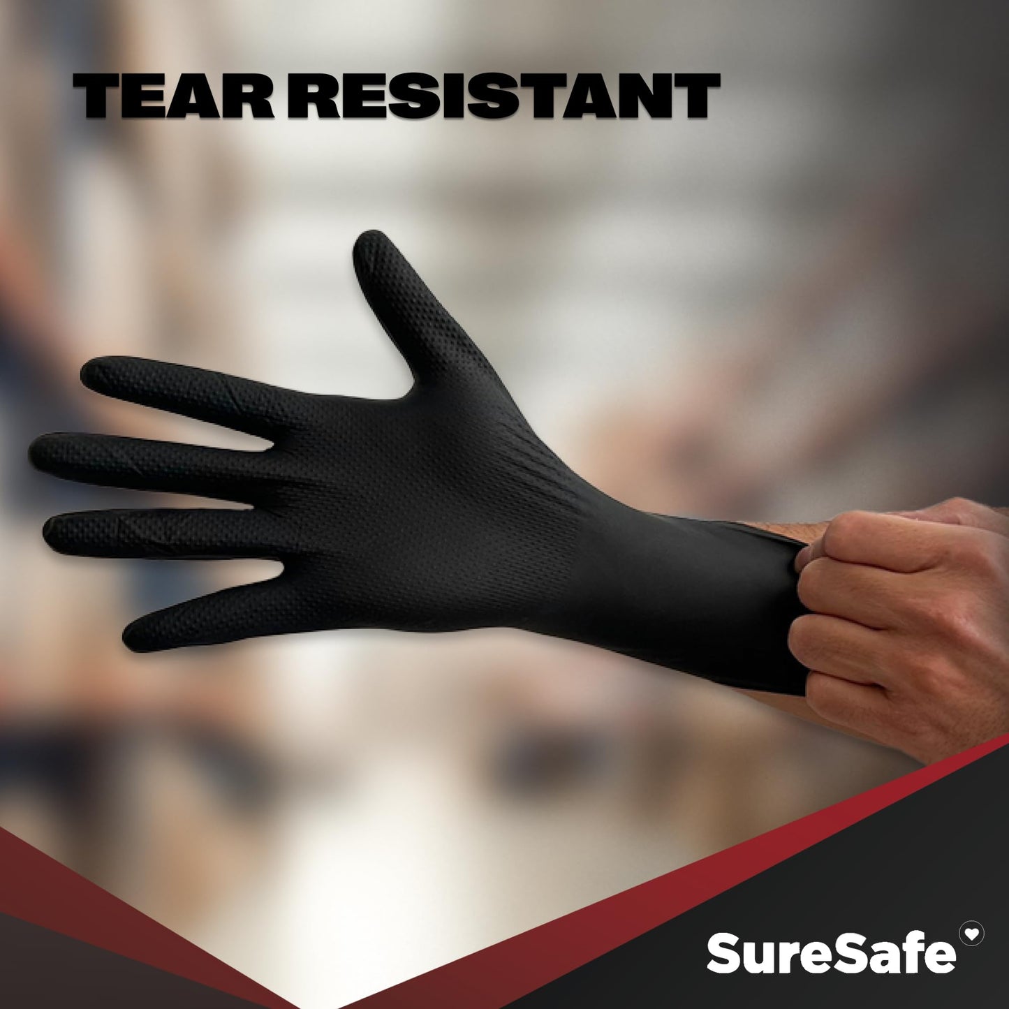 [100 Pack] SURESAFE 8 Mil Nitrile Gloves XL, Black Gloves Disposable, Powder & Latex Free, Diamond Grip, Fully Textured & Ribbed, For Work, Mechanics, BBQ, Butcher, Plumbing, Food Prep