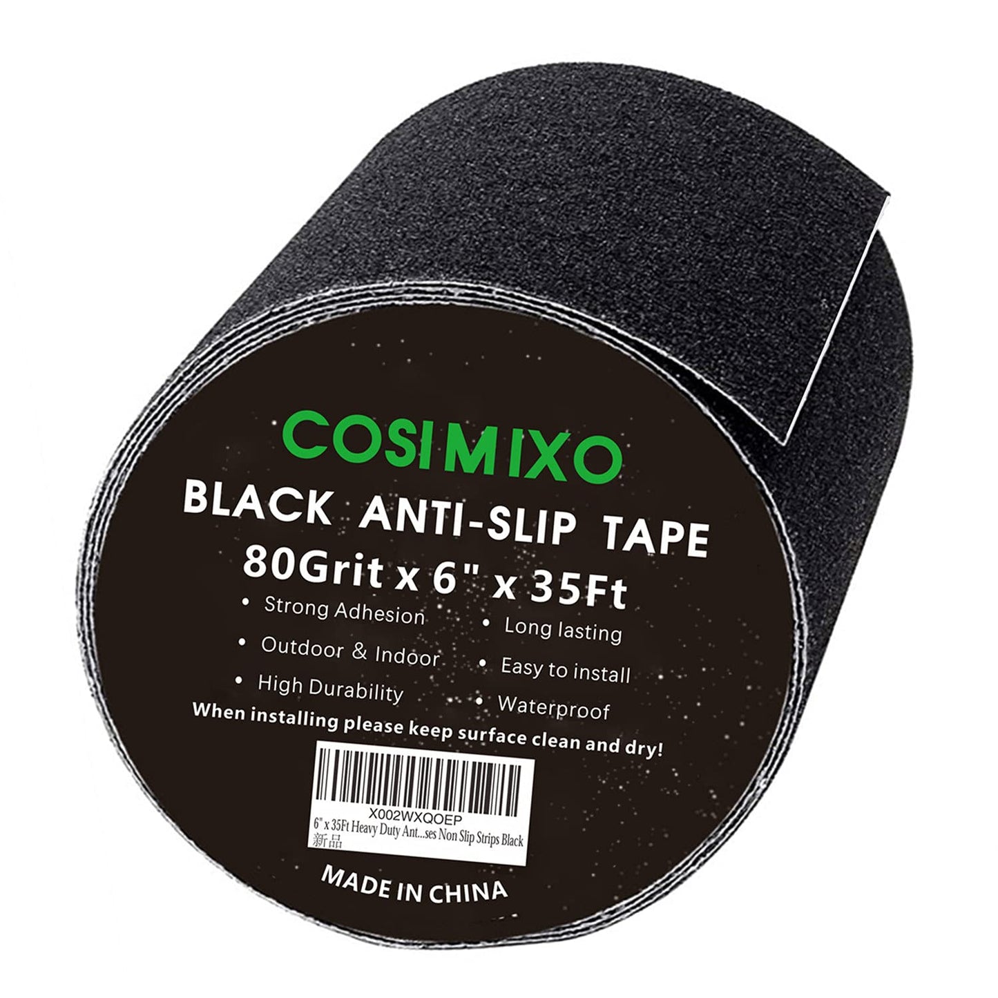 COSIMIXO 6" x 35Ft Heavy Duty Anti Slip Tape for Stairs Outdoor,Waterproof Grip Tape Safety Non Skid Roll for Stair Steps Traction Tread Staircases Non Slip Strips Black