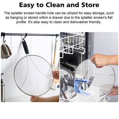 Splatter Screen for Frying Pan - 9.8" 11.4" 13" Grease Splatter Guard Hot Oil Splatter Guard, Stainless Steel Fine Mesh Splash Guard with Resting Feet for Cooking to Prevent Oil Splatter
