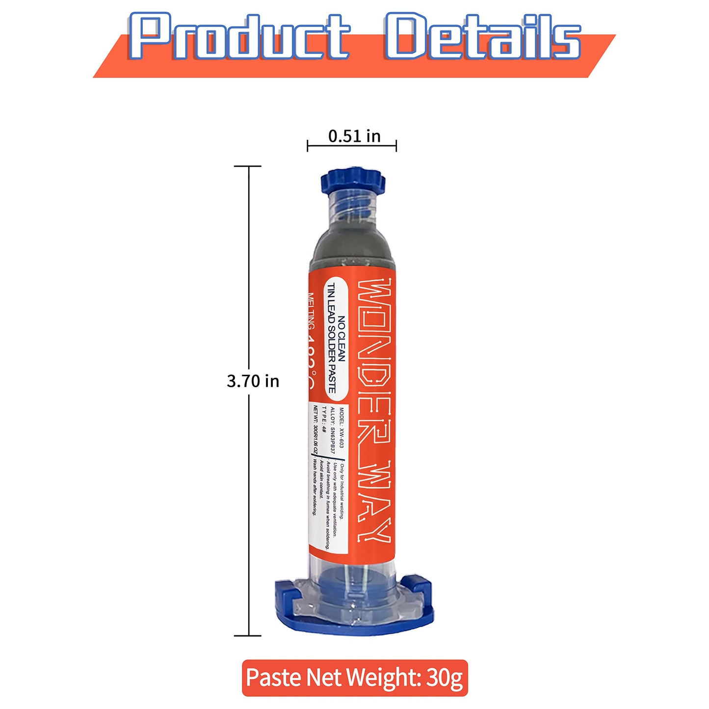 Wonderway Sn63/Pb37 T4 Tin Lead Solder Paste No Clean, 183℃ Melting Point (30g)