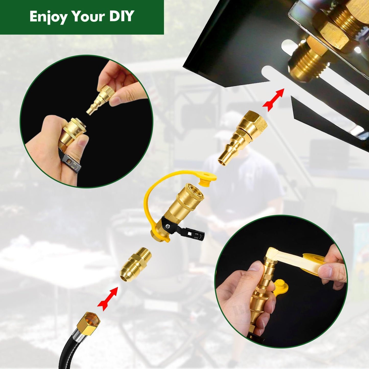 7pcs Propane Quick Connect Fittings, 1/4" RV Shutoff Valve, and Versatile Adapter for Low Pressure Gas Appliances and RV Propane Quick Connections