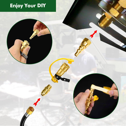 7pcs Propane Quick Connect Fittings, 1/4" RV Shutoff Valve, and Versatile Adapter for Low Pressure Gas Appliances and RV Propane Quick Connections