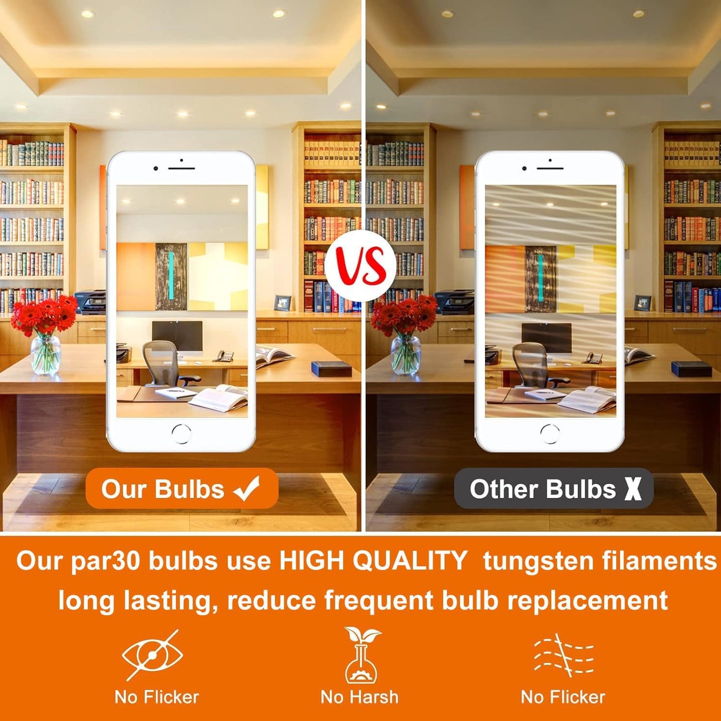 Ivyemons PAR30 Long Neck Halogen 75W 120V - 2 Pack PAR30 75W 120V Flood Bulb Warm White 2800K, PAR 30 Dimmable E26 Base, High Output 800LM 75W PAR 30 Halogen Bulb for Tracking Light, Recessed Light