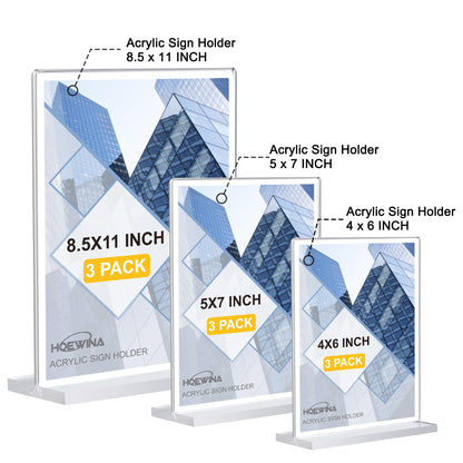 Acrylic Sign Holder 8.5 x 11 Inch 6 Pack, Clear Display Sign Stand for Store Sign Holders, Vertical Double Acrylic Stands, Flyer Holder & Plastic Paper Holder